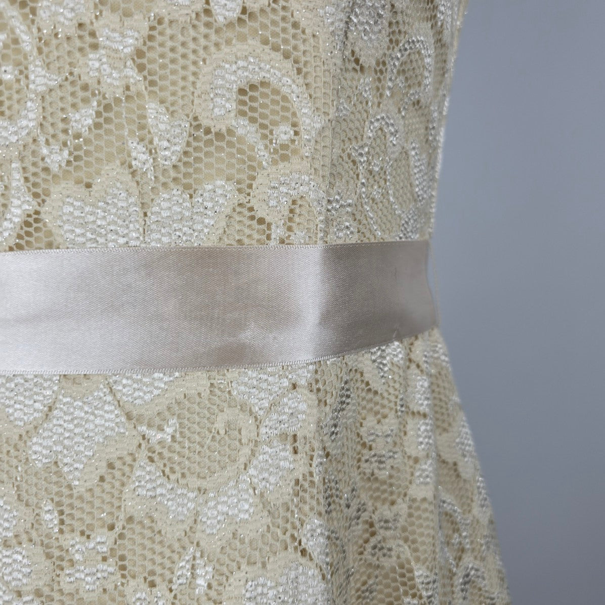Nights By Teeze Me Cream Lace Satin Belted Fit & Flare Event Dress Size 3/4