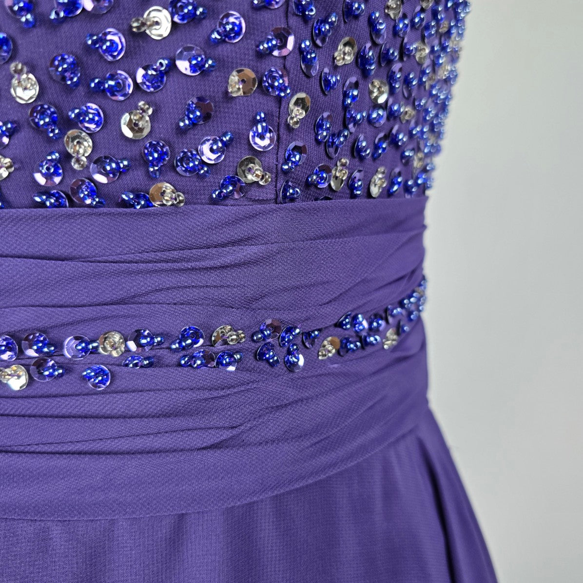 JJs House Purple Beaded Sequined Halter Event Gown Size S