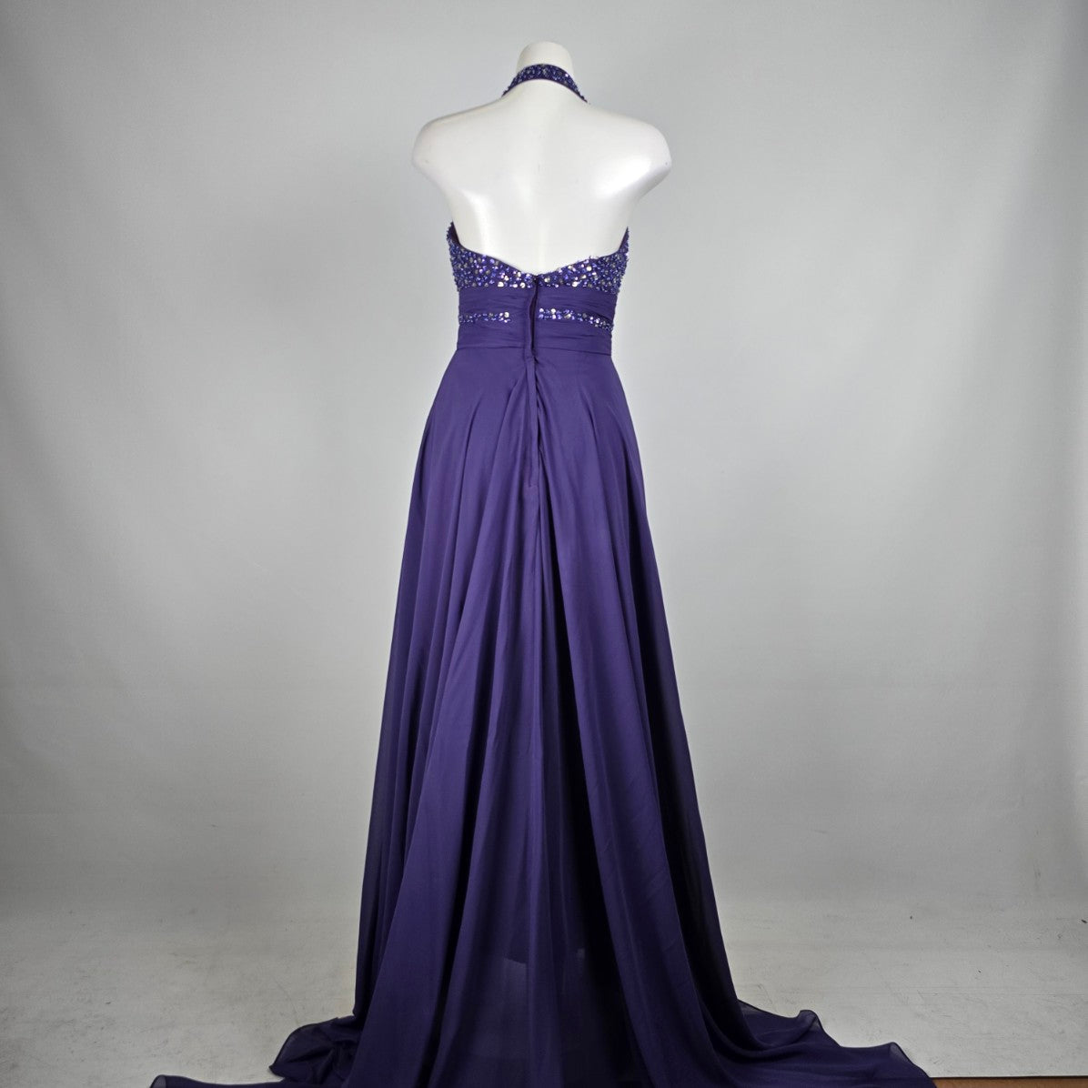 JJs House Purple Beaded Sequined Halter Event Gown Size S