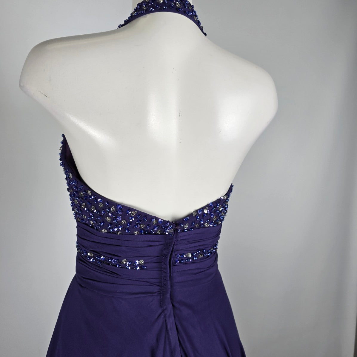 JJs House Purple Beaded Sequined Halter Event Gown Size S