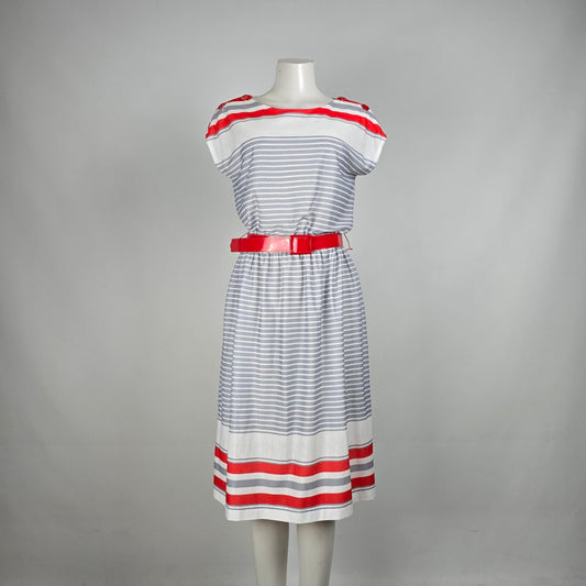 Vintage Lori Ann Red & Black Belted Fit & Flare Dress Size M/L