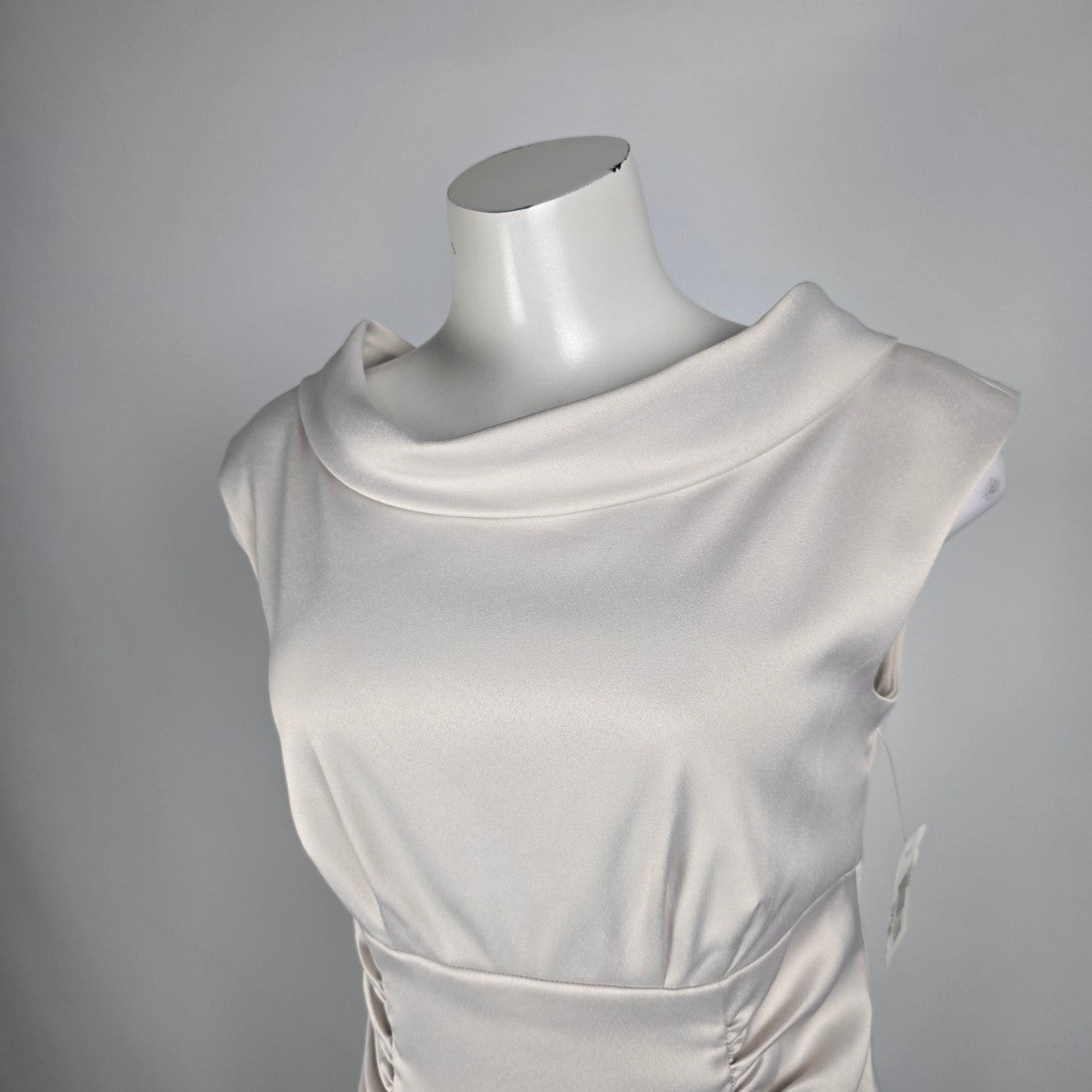London Times Cream Cowl Neck Ruched Sheath Dress Size 6