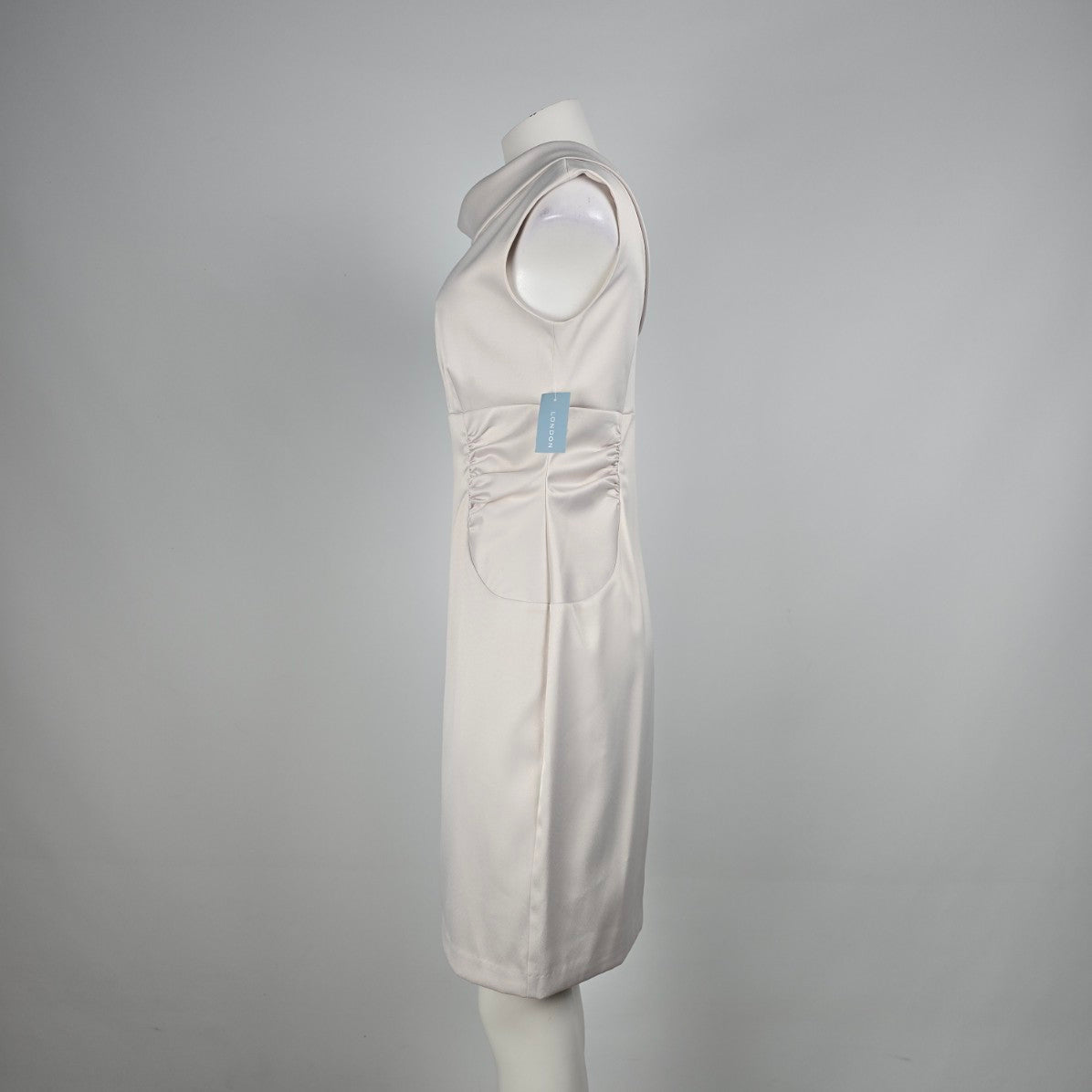 London Times Cream Cowl Neck Ruched Sheath Dress Size 6