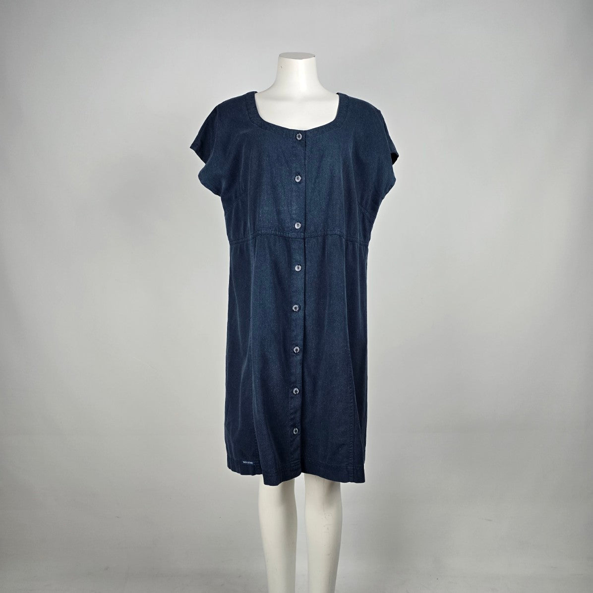 Simon Chang Blue Cotton Button Up Shirt Dress Size 16