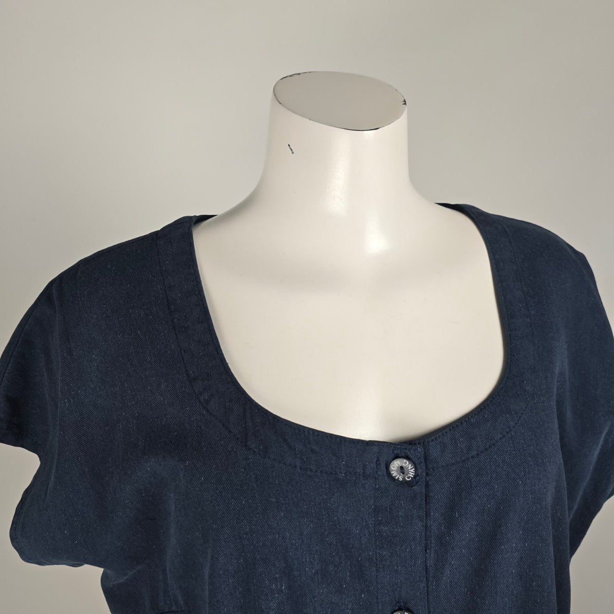 Simon Chang Blue Cotton Button Up Shirt Dress Size 16