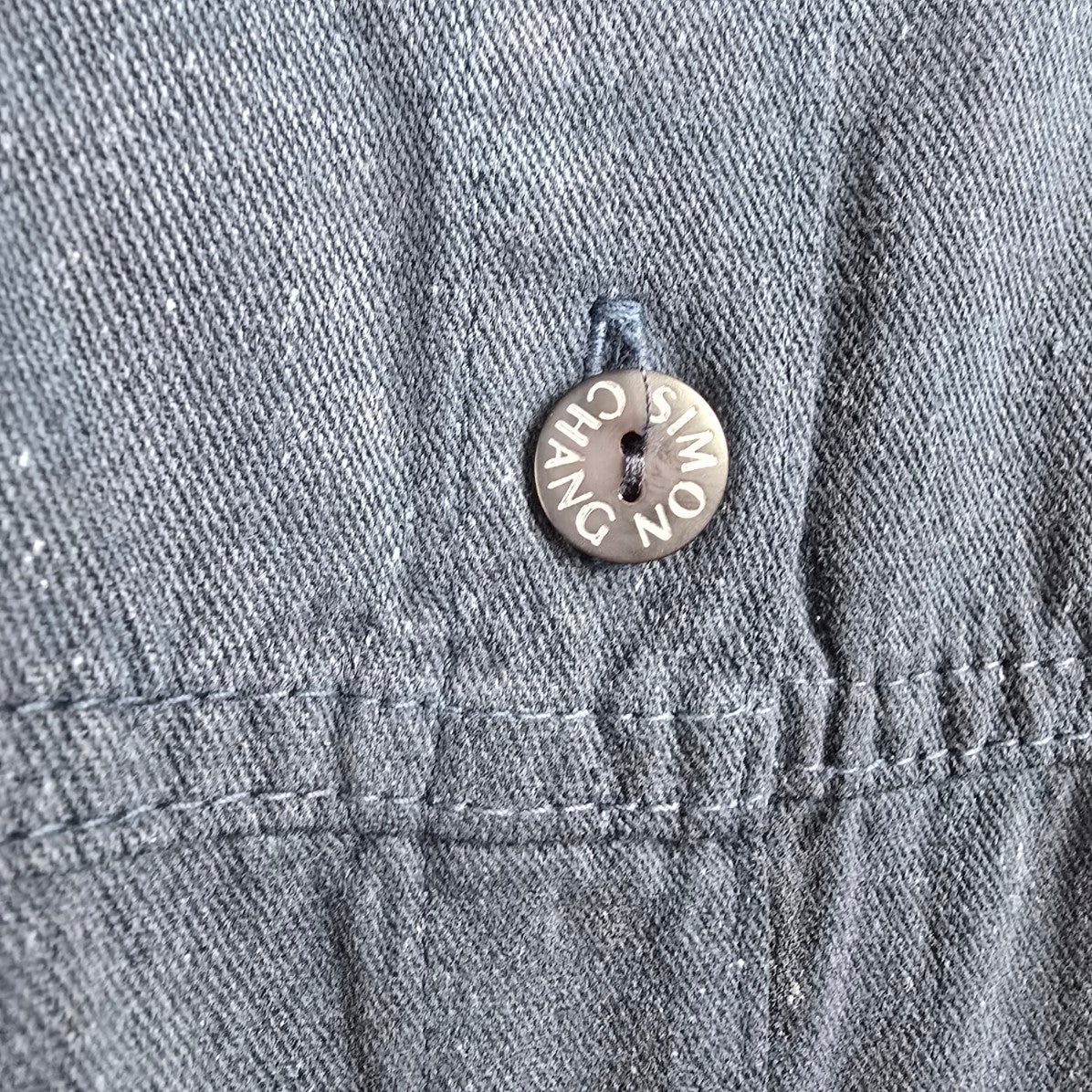Simon Chang Blue Cotton Button Up Shirt Dress Size 16