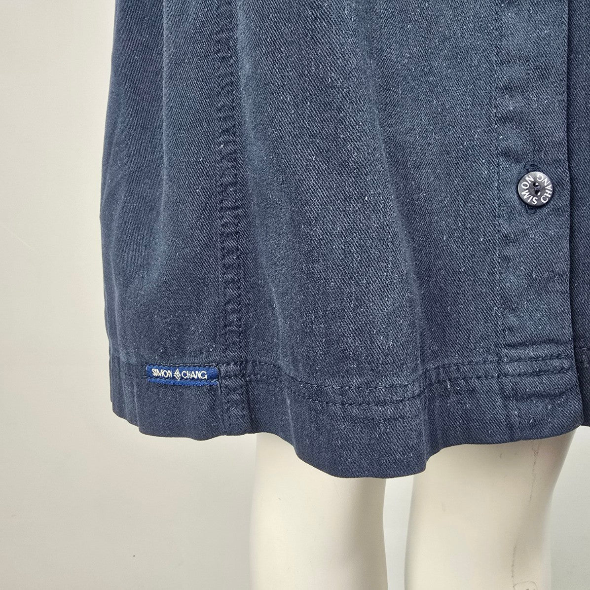 Simon Chang Blue Cotton Button Up Shirt Dress Size 16