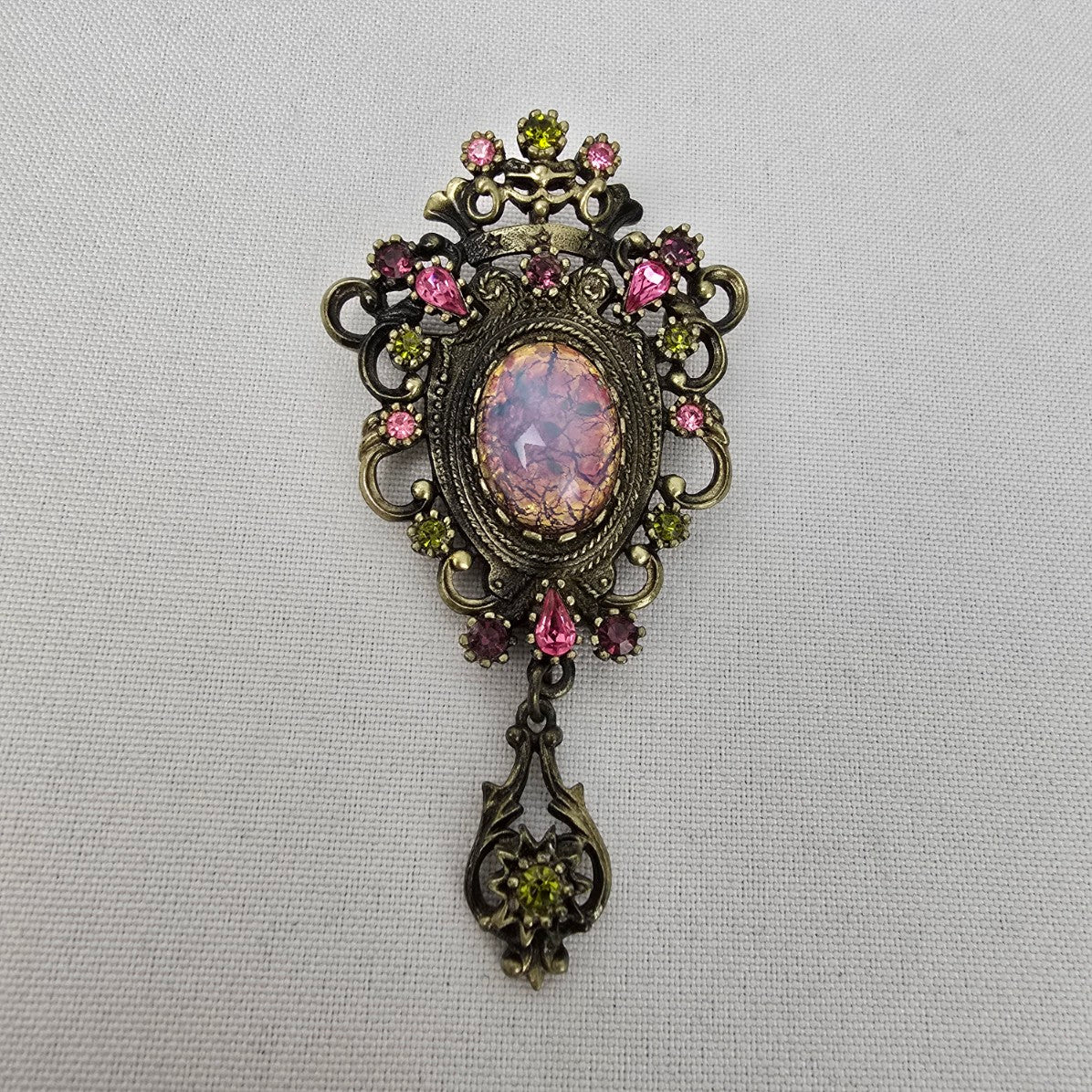 Vintage Sarah Coventry Bronze Faux Opal Brooch