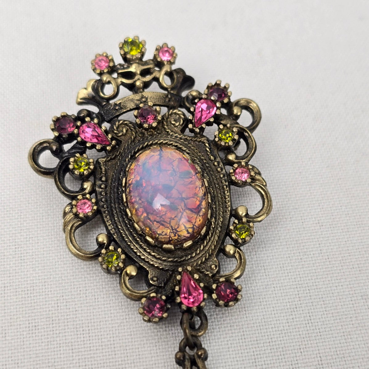Vintage Sarah Coventry Bronze Faux Opal Brooch
