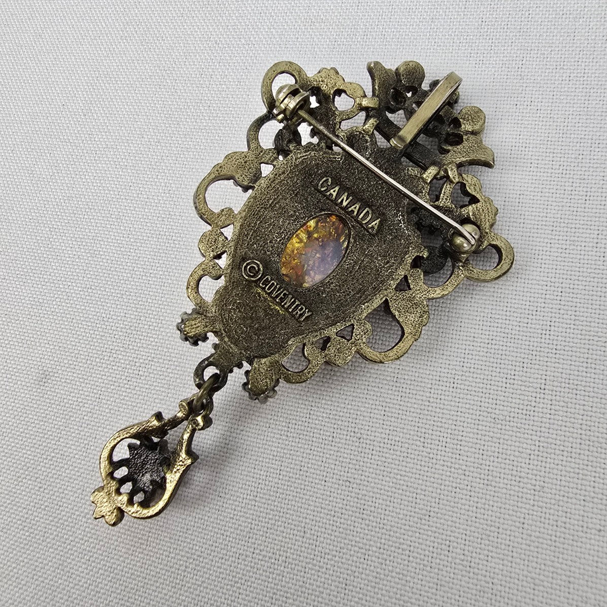 Vintage Sarah Coventry Bronze Faux Opal Brooch