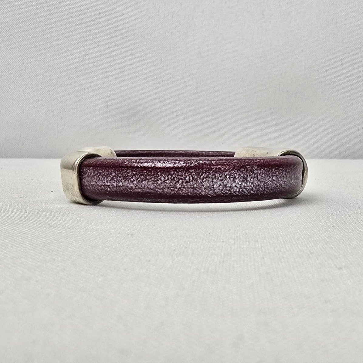 Sterling Silver Crystal Stud Purple Leather Bracelet