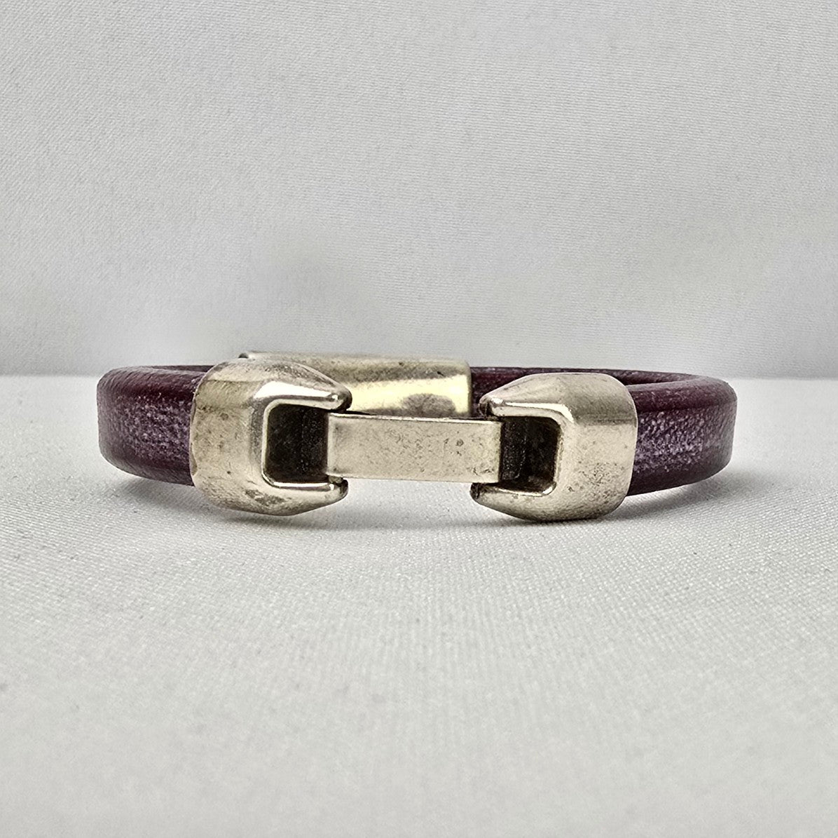 Sterling Silver Crystal Stud Purple Leather Bracelet