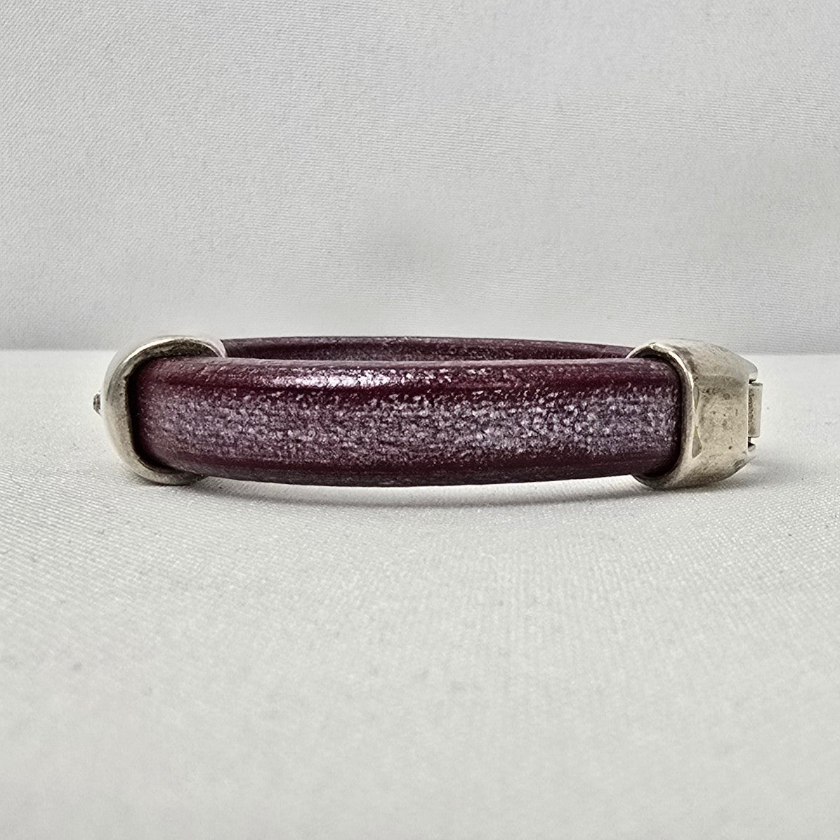 Sterling Silver Crystal Stud Purple Leather Bracelet
