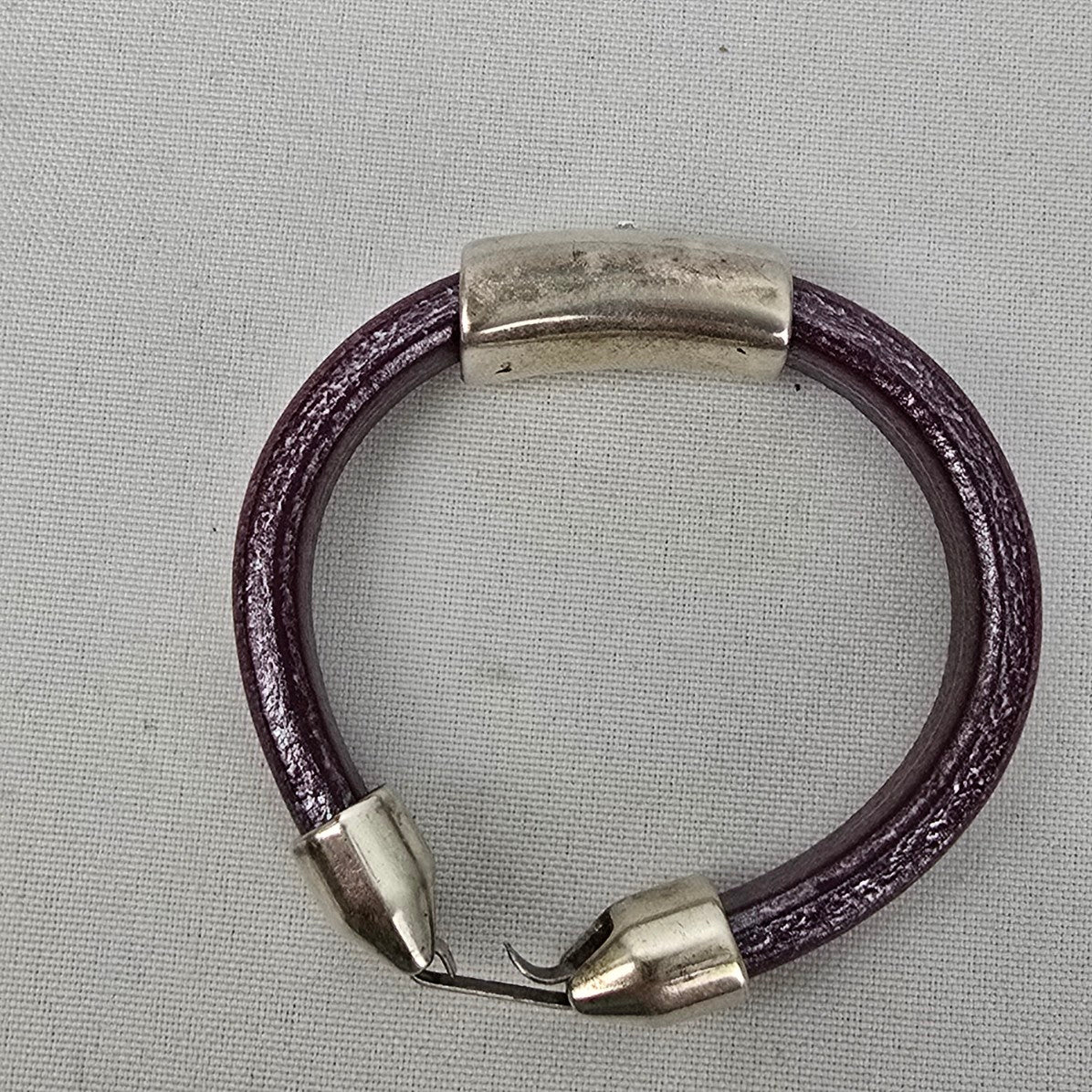 Sterling Silver Crystal Stud Purple Leather Bracelet