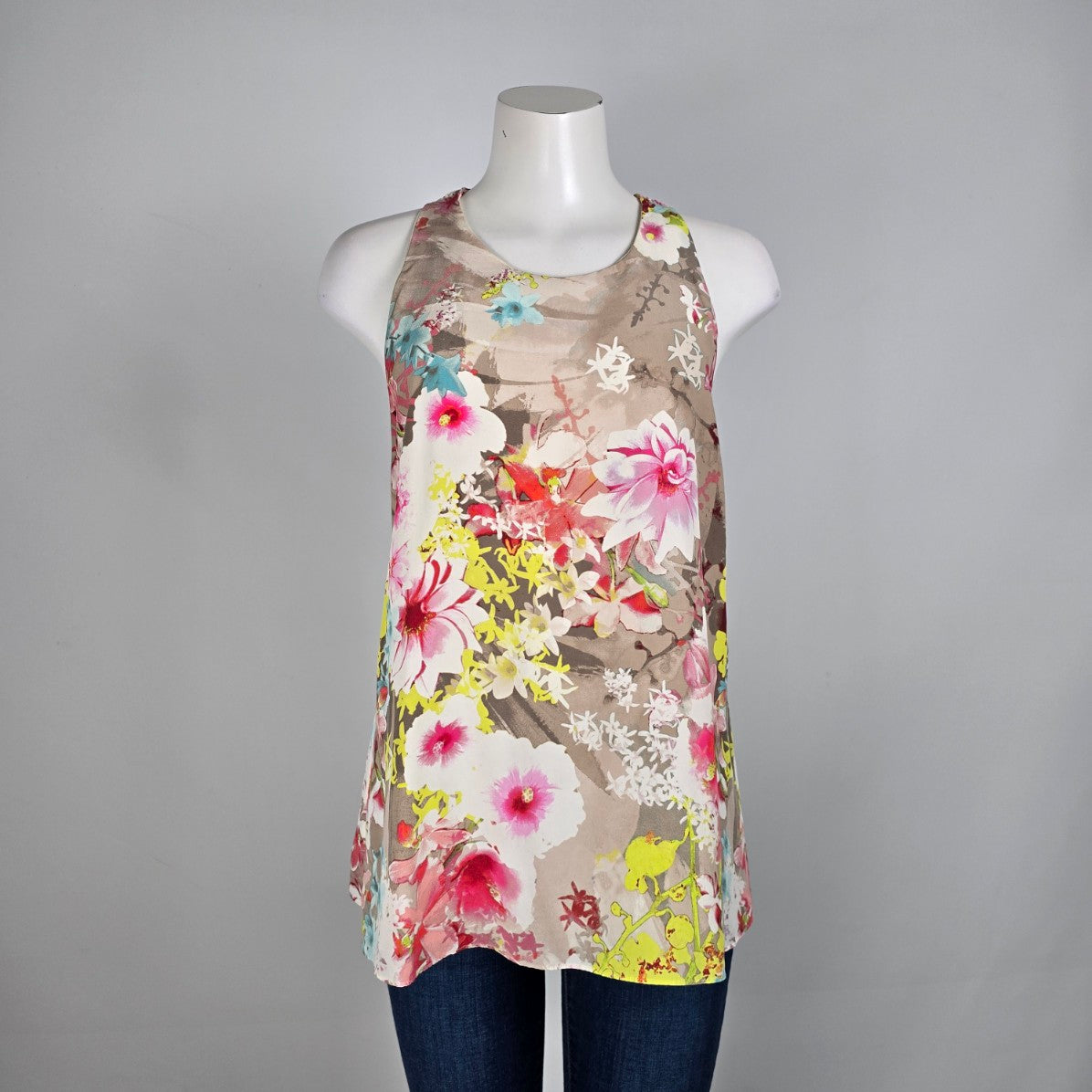 Cynthia Rowley Pink Silk Floral Sleeveless Top Size M