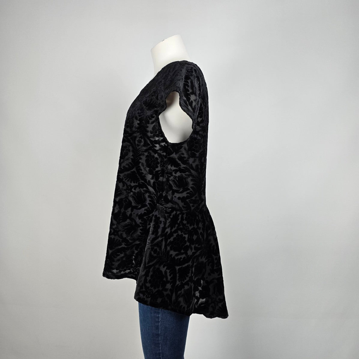 Addition Elle Black Velour Flower Top Size 1X