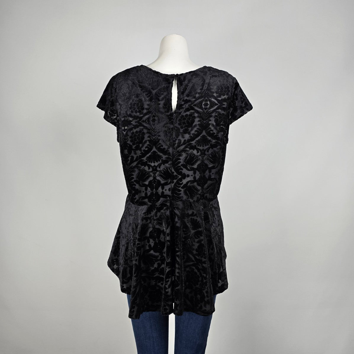 Addition Elle Black Velour Flower Top Size 1X