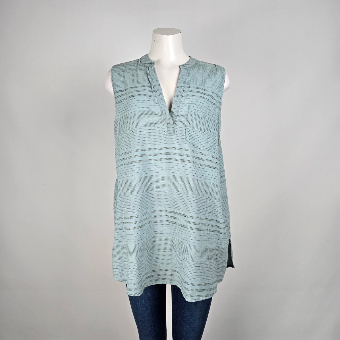Prana Blue Cotton Stripped V Neck Sleeveless Top Size XL