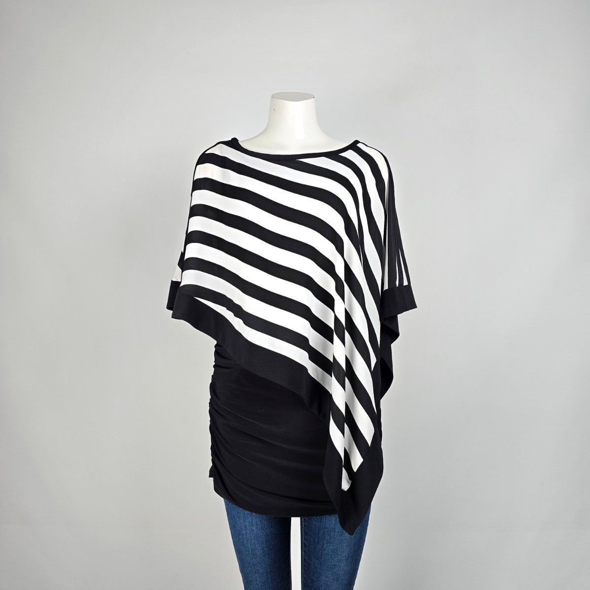 Joseph Ribkoff Black & White Asymmetrical Overly Top Size 12