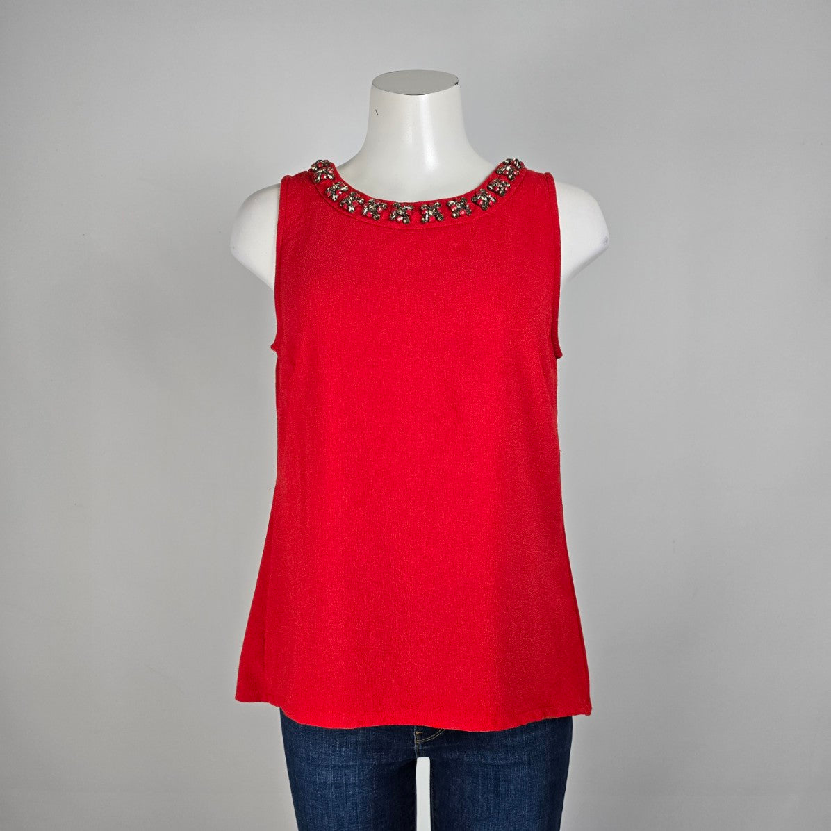 Jules & Leopold Red Crystal Flower Detail Sleeveless Blouse Top Size M