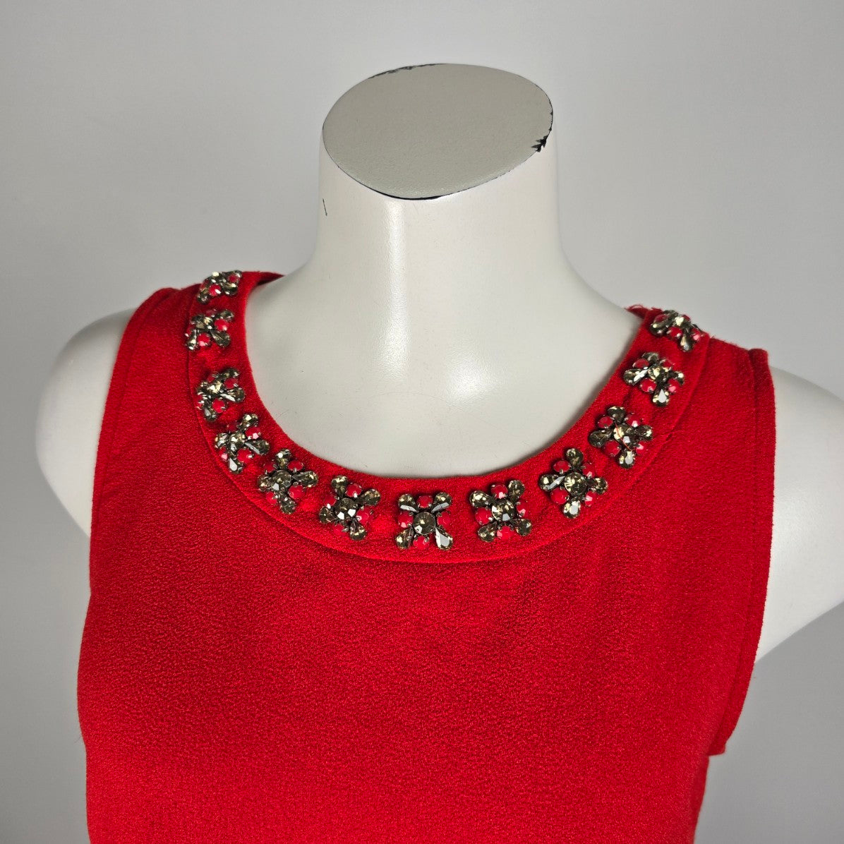 Jules & Leopold Red Crystal Flower Detail Sleeveless Blouse Top Size M