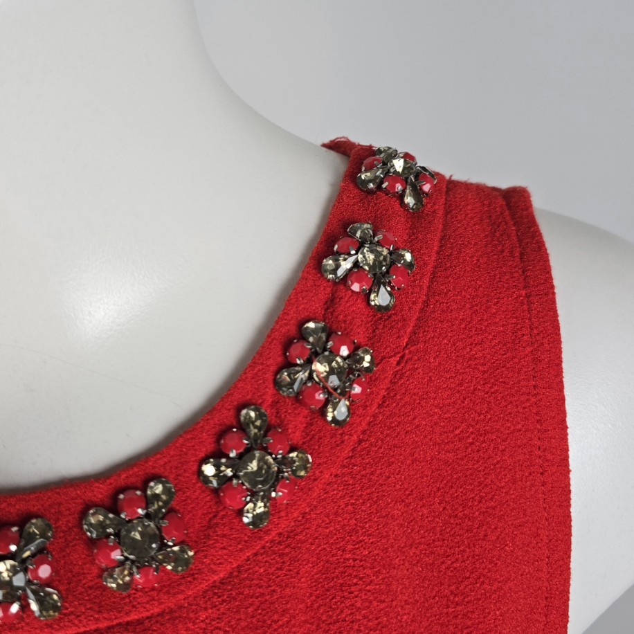 Jules & Leopold Red Crystal Flower Detail Sleeveless Blouse Top Size M