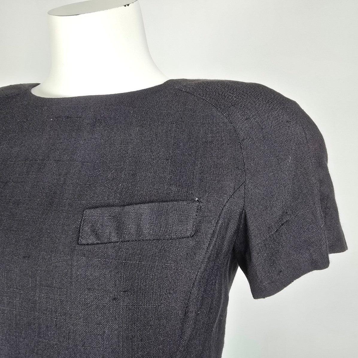 Vintage Richard Warren Black Cotton Button Back Cropped Blouse Size 6
