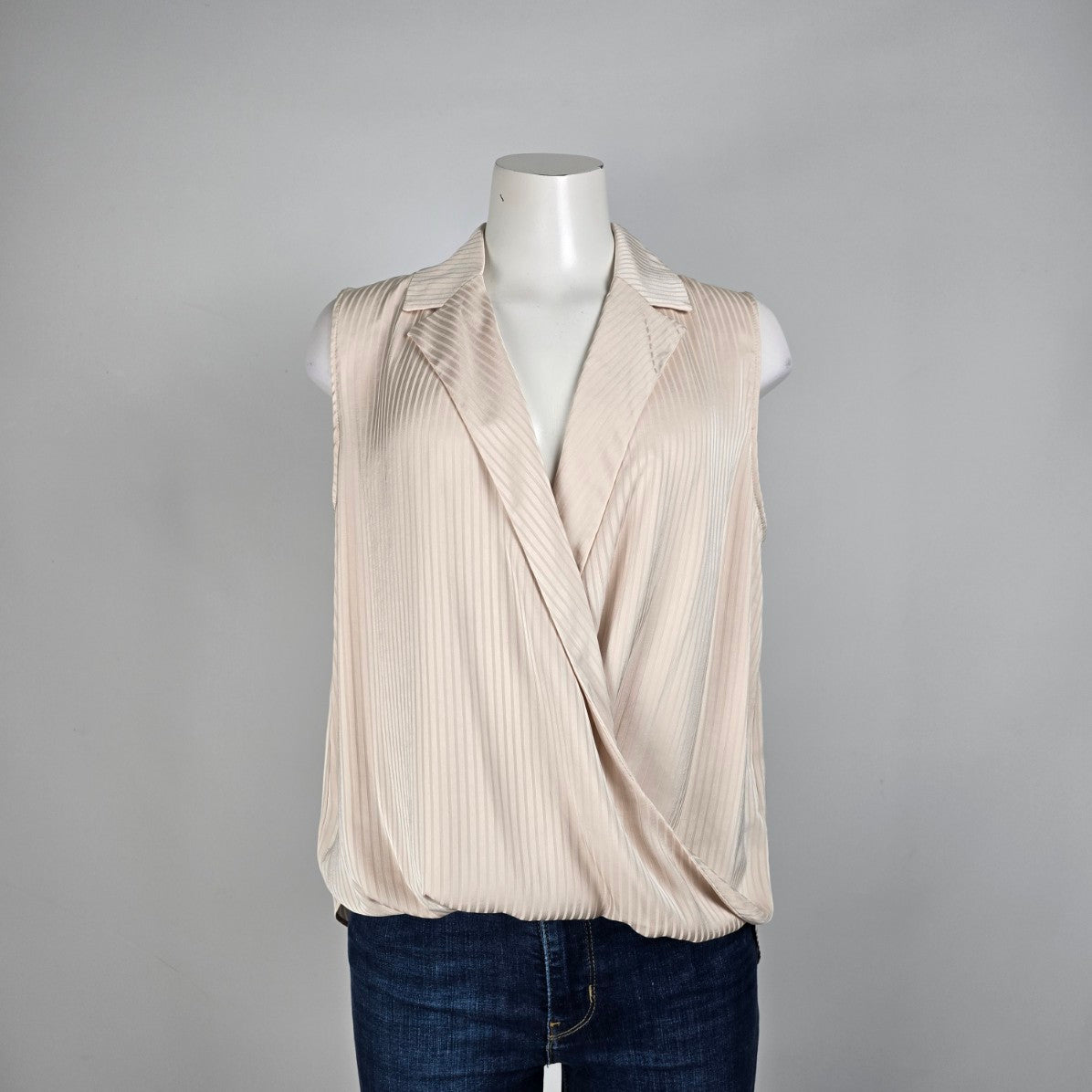 Modern Works Nude Pin Stripped V Neck Sleeveless Cross Over Blouse Size M
