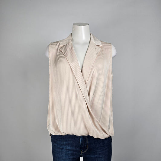 Modern Works Nude Pin Stripped V Neck Sleeveless Cross Over Blouse Size M