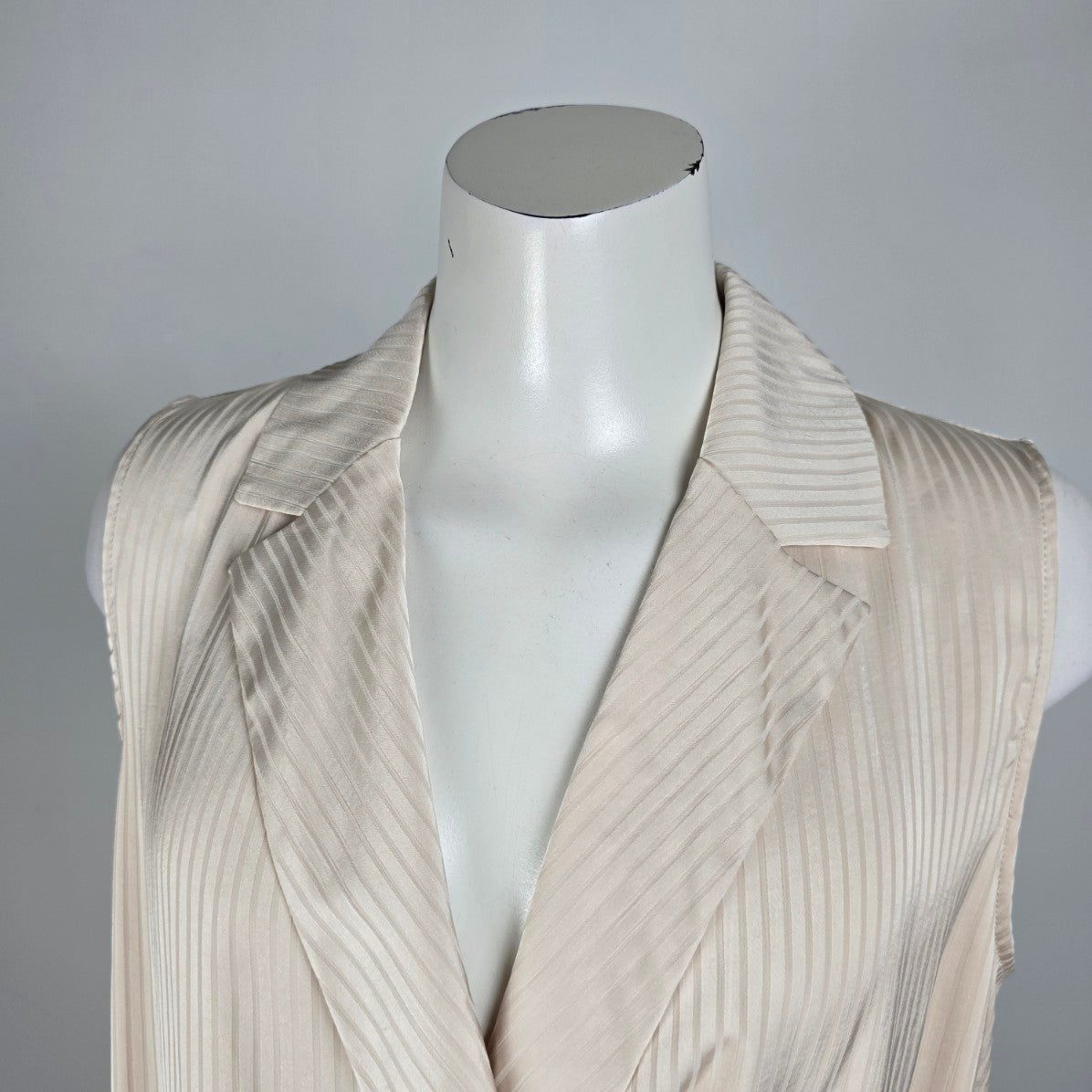 Modern Works Nude Pin Stripped V Neck Sleeveless Cross Over Blouse Size M