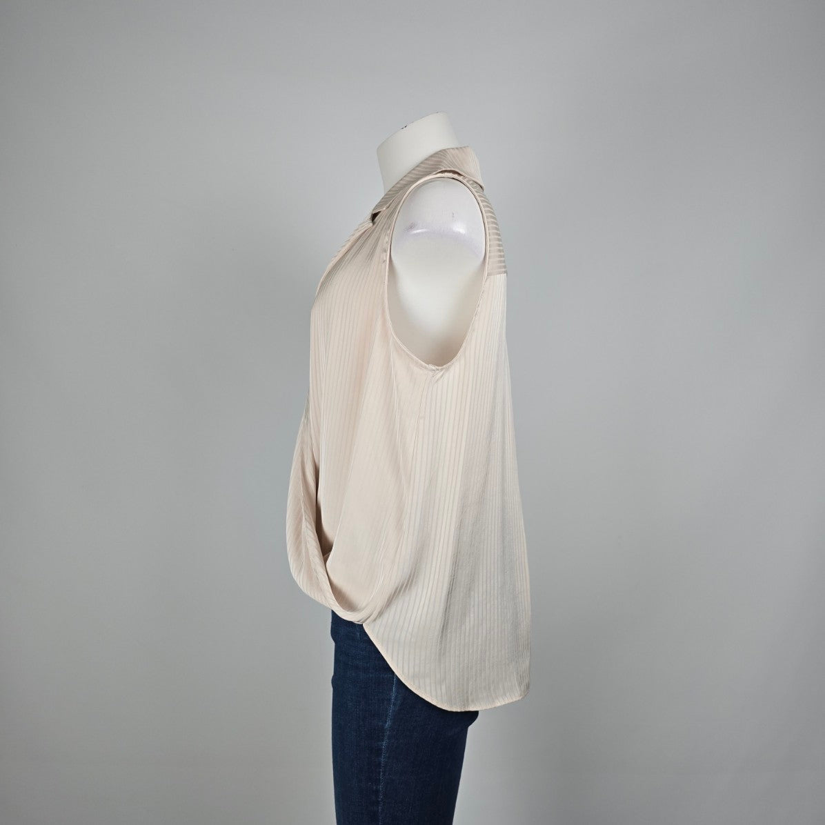 Modern Works Nude Pin Stripped V Neck Sleeveless Cross Over Blouse Size M