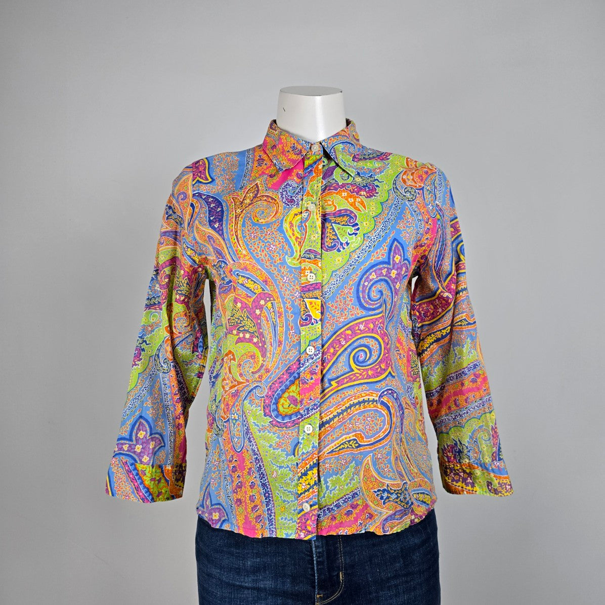 Lauren Ralph Lauren Bright Paisley Print Button Up Shirt Size M