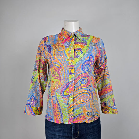 Lauren Ralph Lauren Bright Paisley Print Button Up Shirt Size M