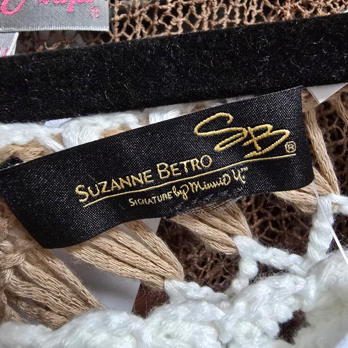Suzanne Betro Brown & Cream Open Knit Poncho Sweater Size M