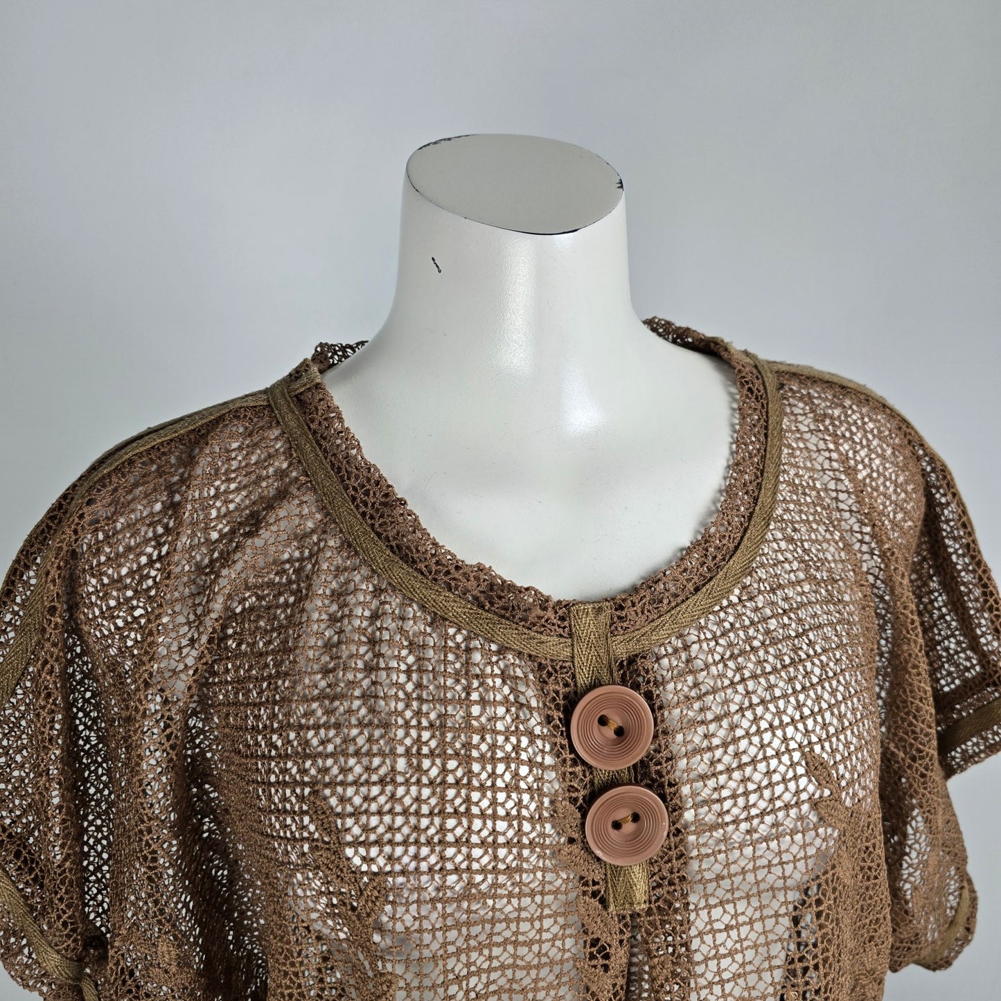 Pretty Angel Brown Linen Lace A-Line Top Size S/M