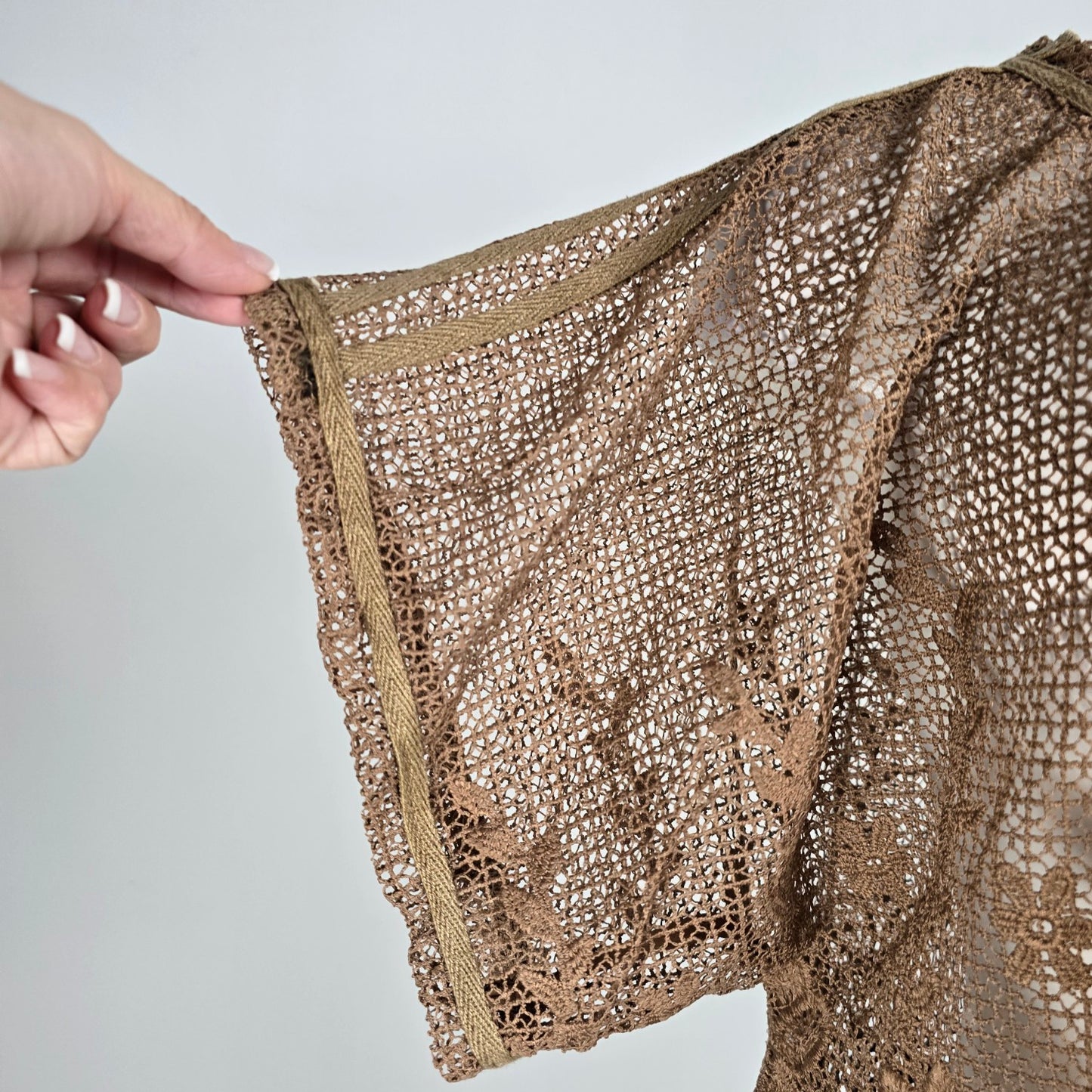 Pretty Angel Brown Linen Lace A-Line Top Size S/M