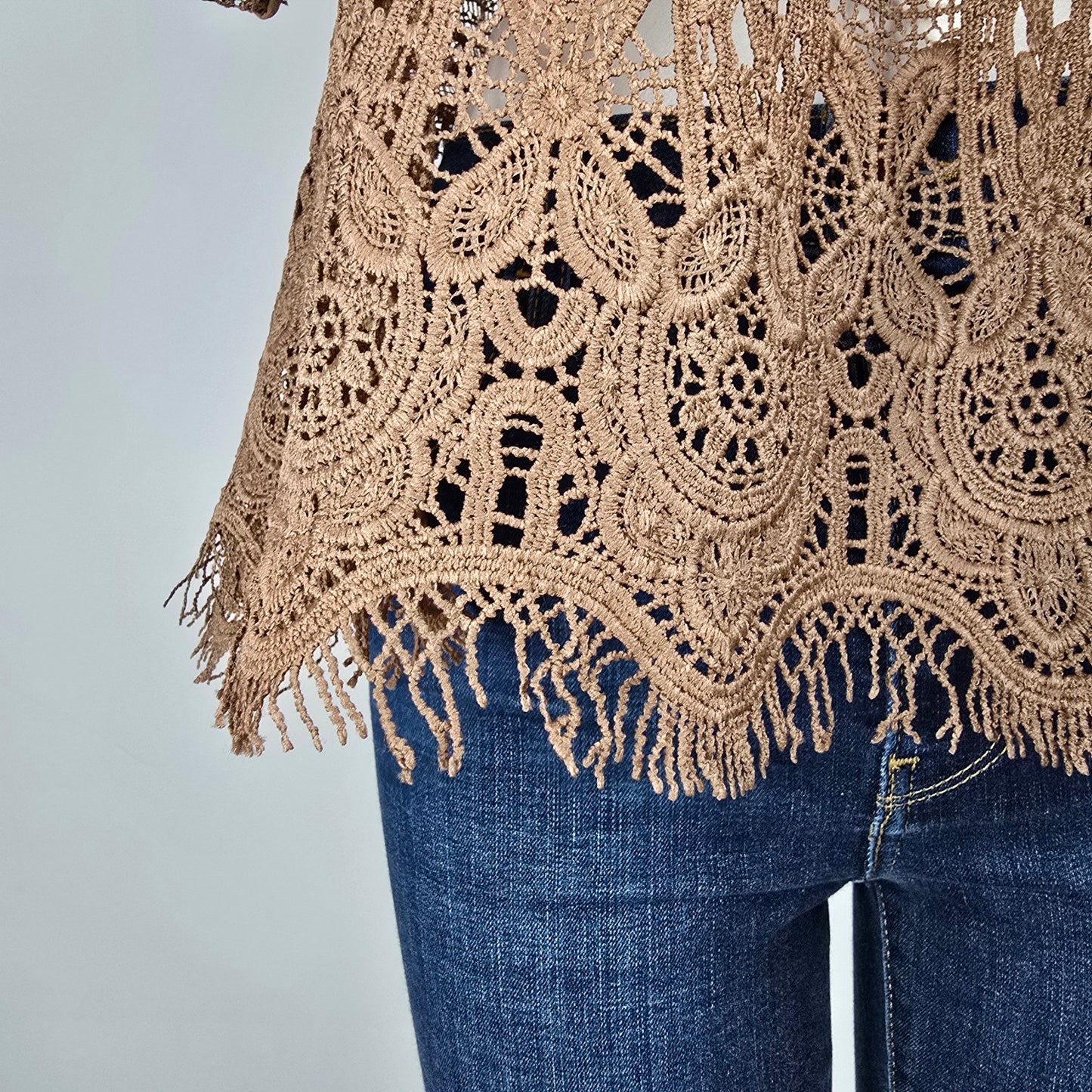 Pretty Angel Brown Linen Lace A-Line Top Size S/M