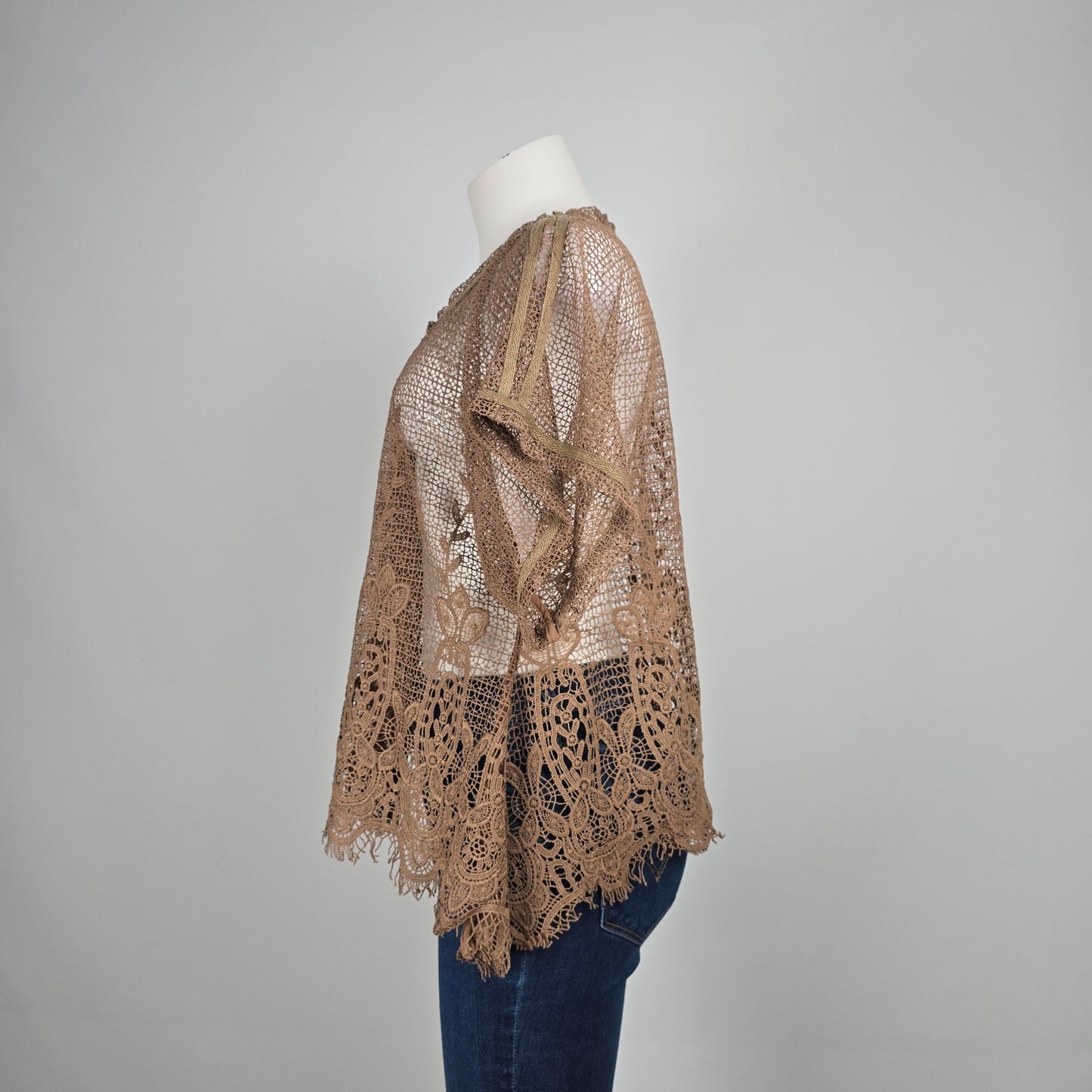 Pretty Angel Brown Linen Lace A-Line Top Size S/M