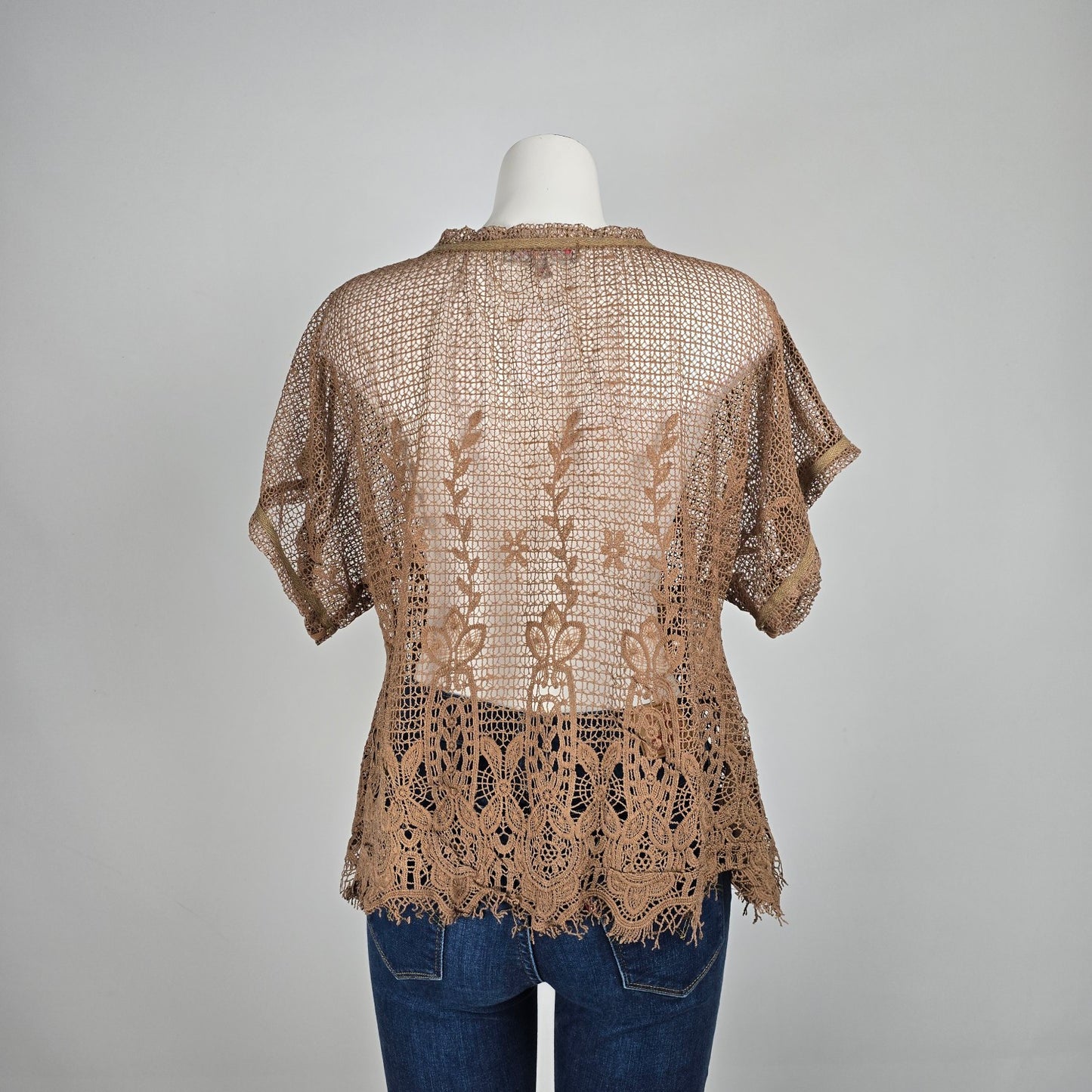 Pretty Angel Brown Linen Lace A-Line Top Size S/M