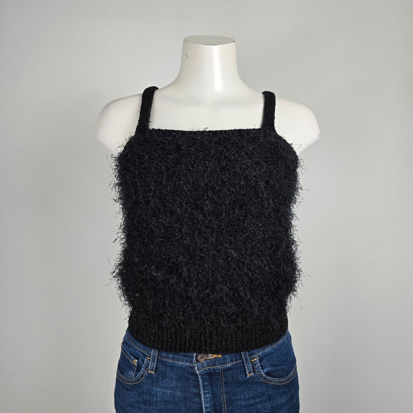 Vintage Mona's Handknit Black Knit Tank Top Size S
