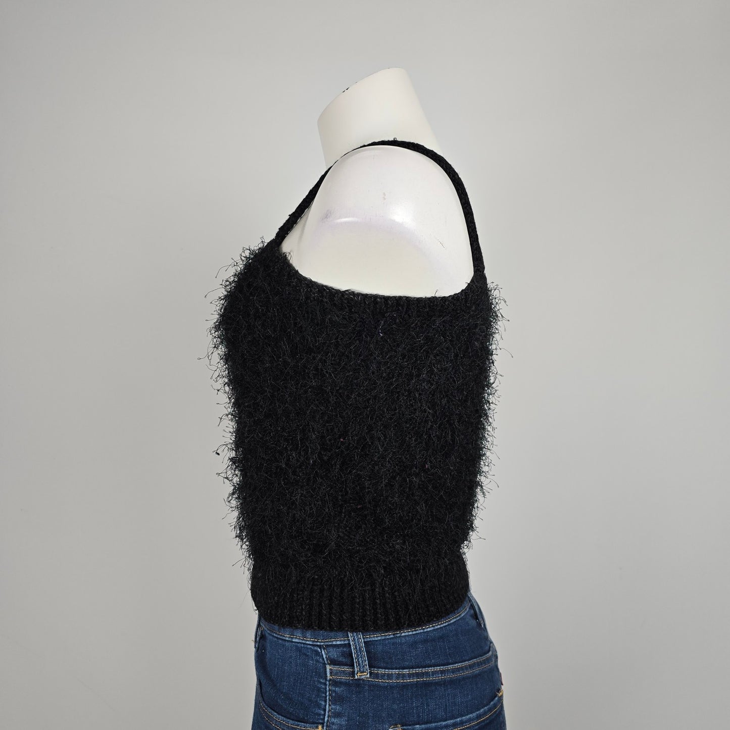 Vintage Mona's Handknit Black Knit Tank Top Size S