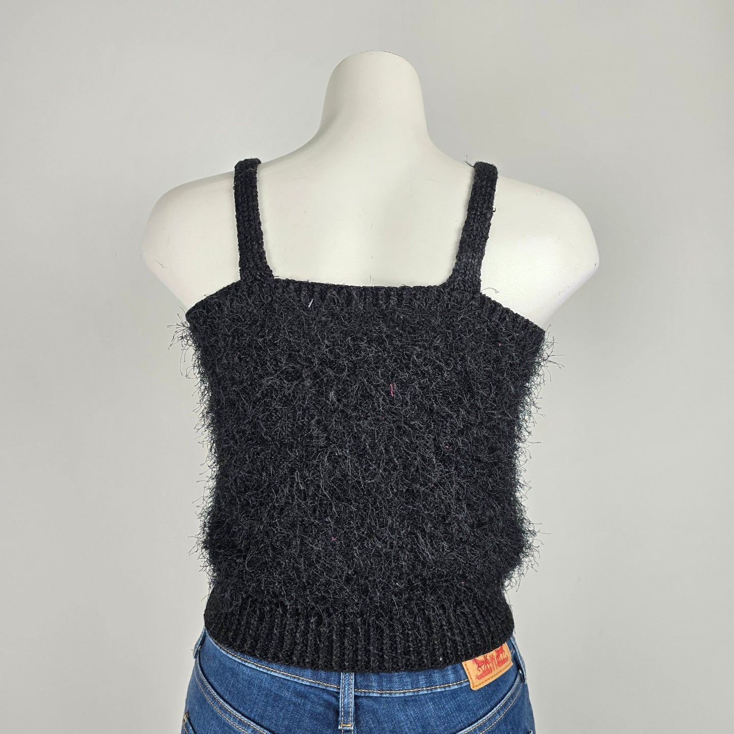 Vintage Mona's Handknit Black Knit Tank Top Size S