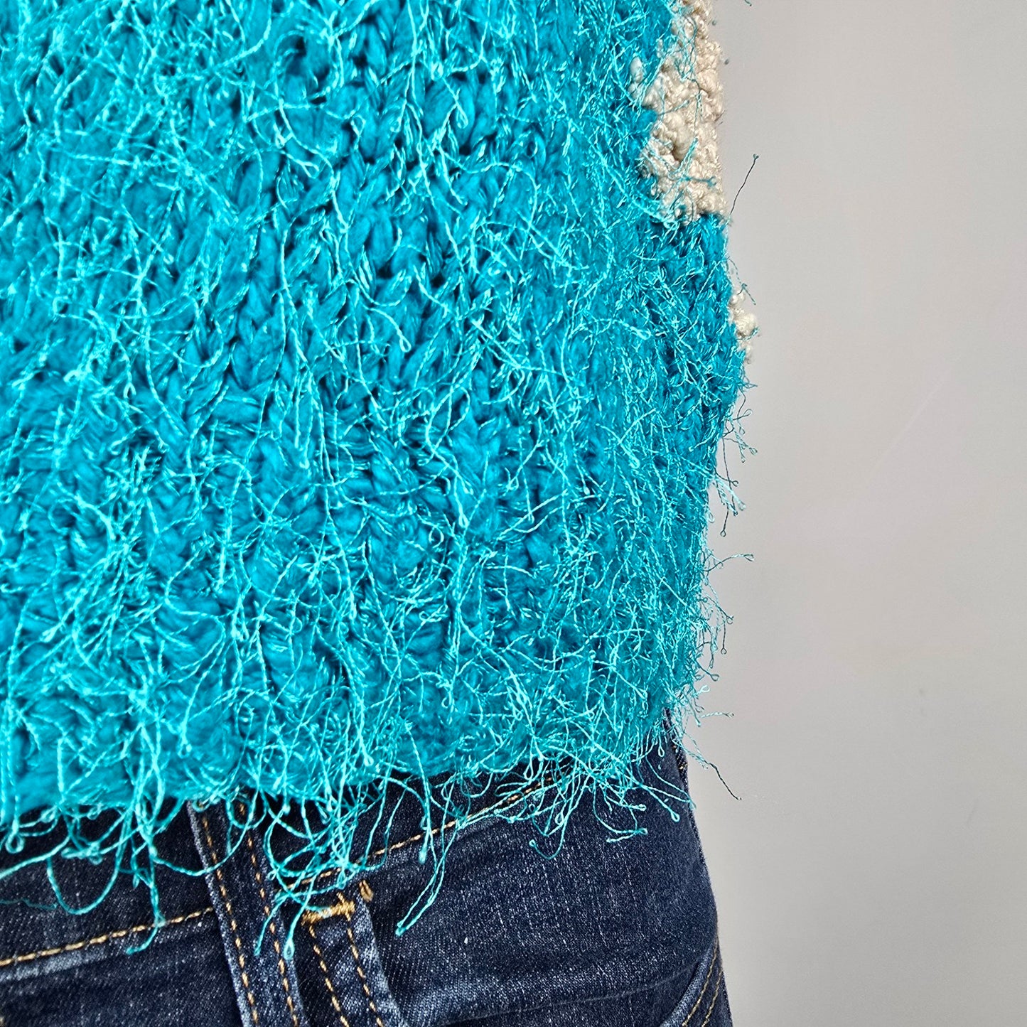 Vintage Mona's Handknit Teal Flower Knit Tank Top Size S
