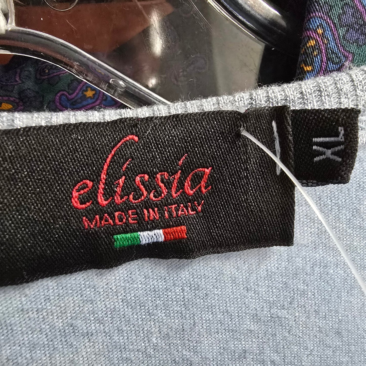 Elissia Made In Italy Blue Metallic Cotton Short Sleeve Top Size XL