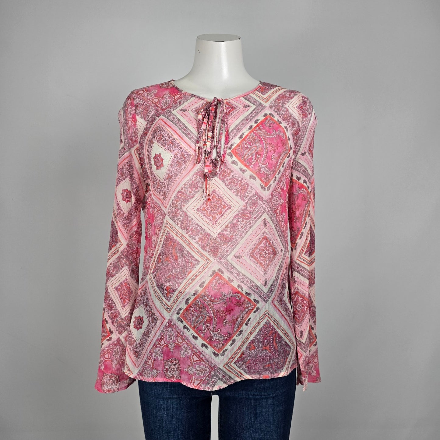 Karen Kane Pink Paisley Belle Sleeve Sheer Blouse Size M