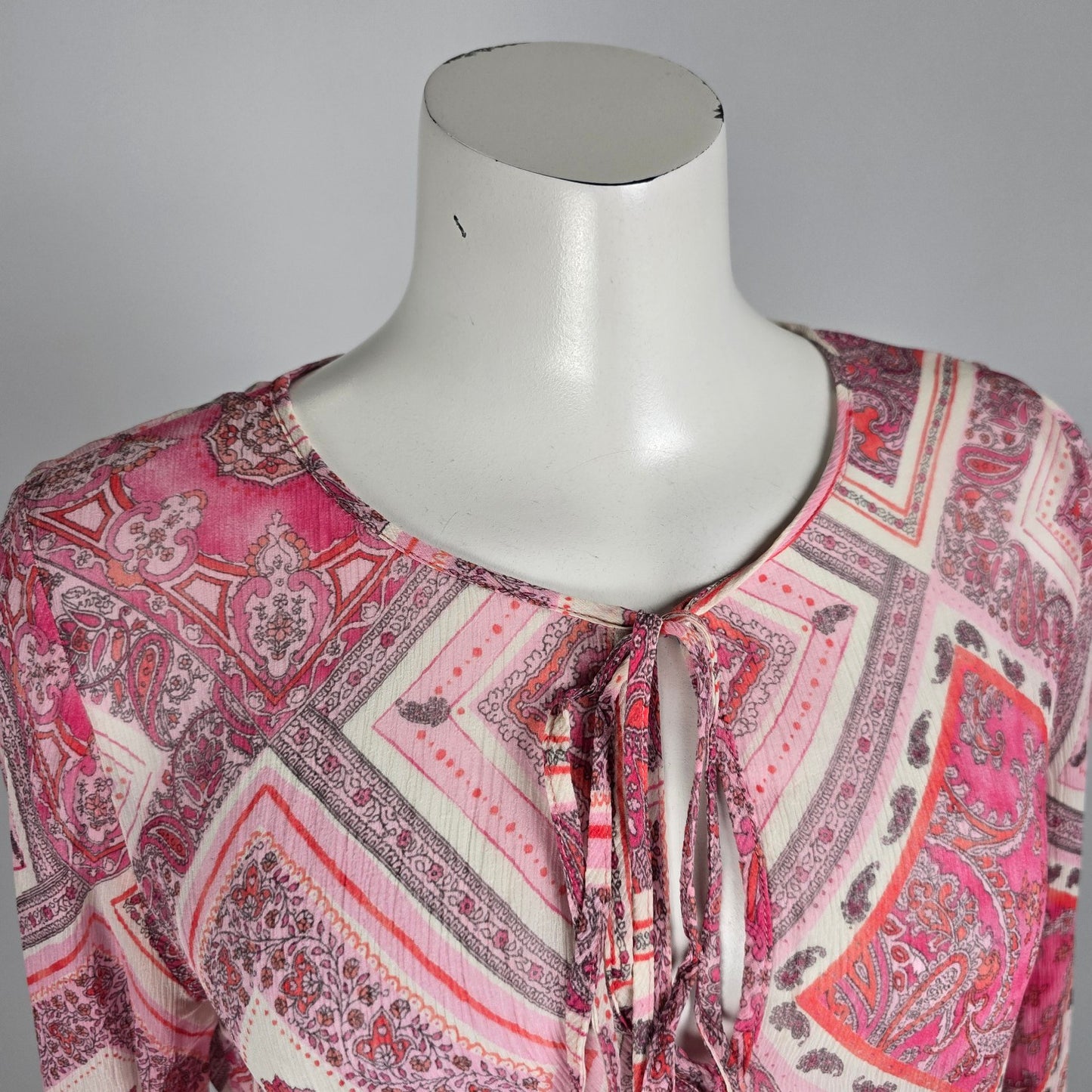 Karen Kane Pink Paisley Belle Sleeve Sheer Blouse Size M