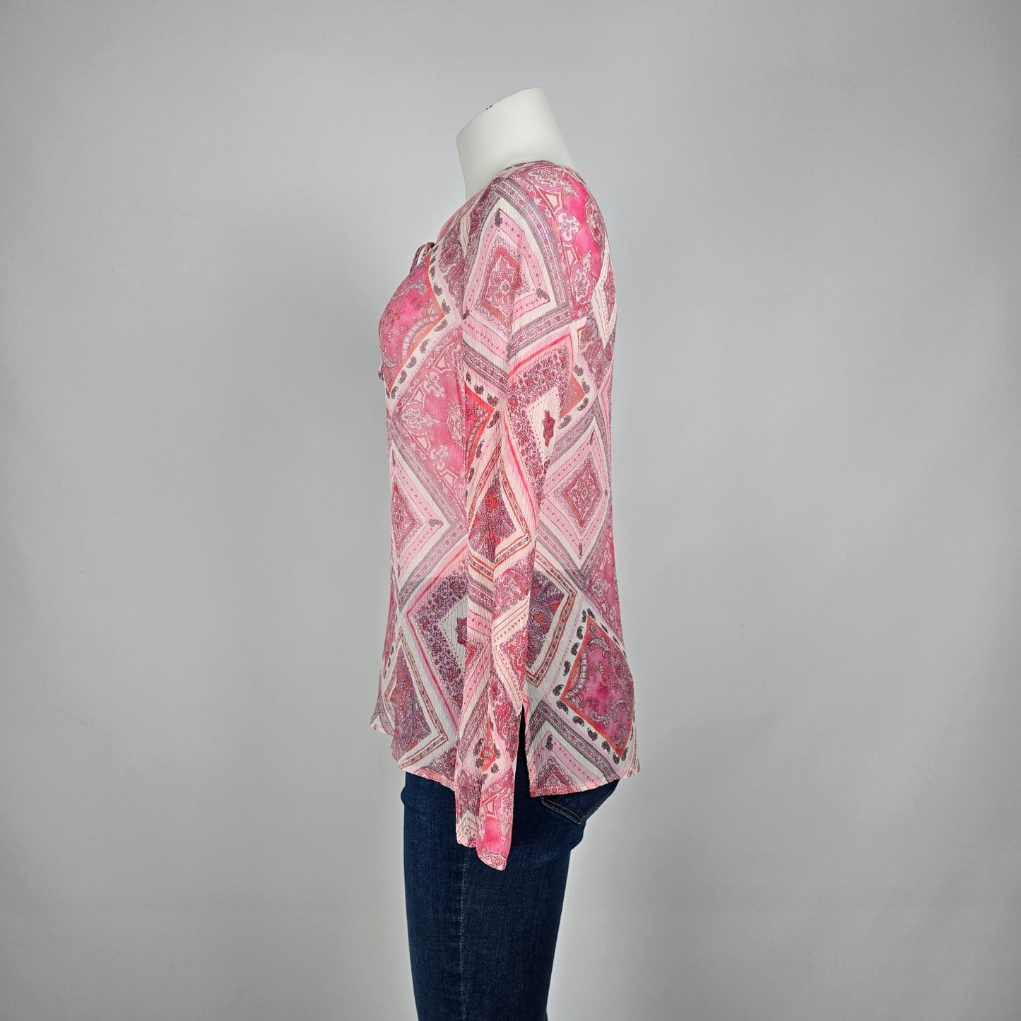 Karen Kane Pink Paisley Belle Sleeve Sheer Blouse Size M