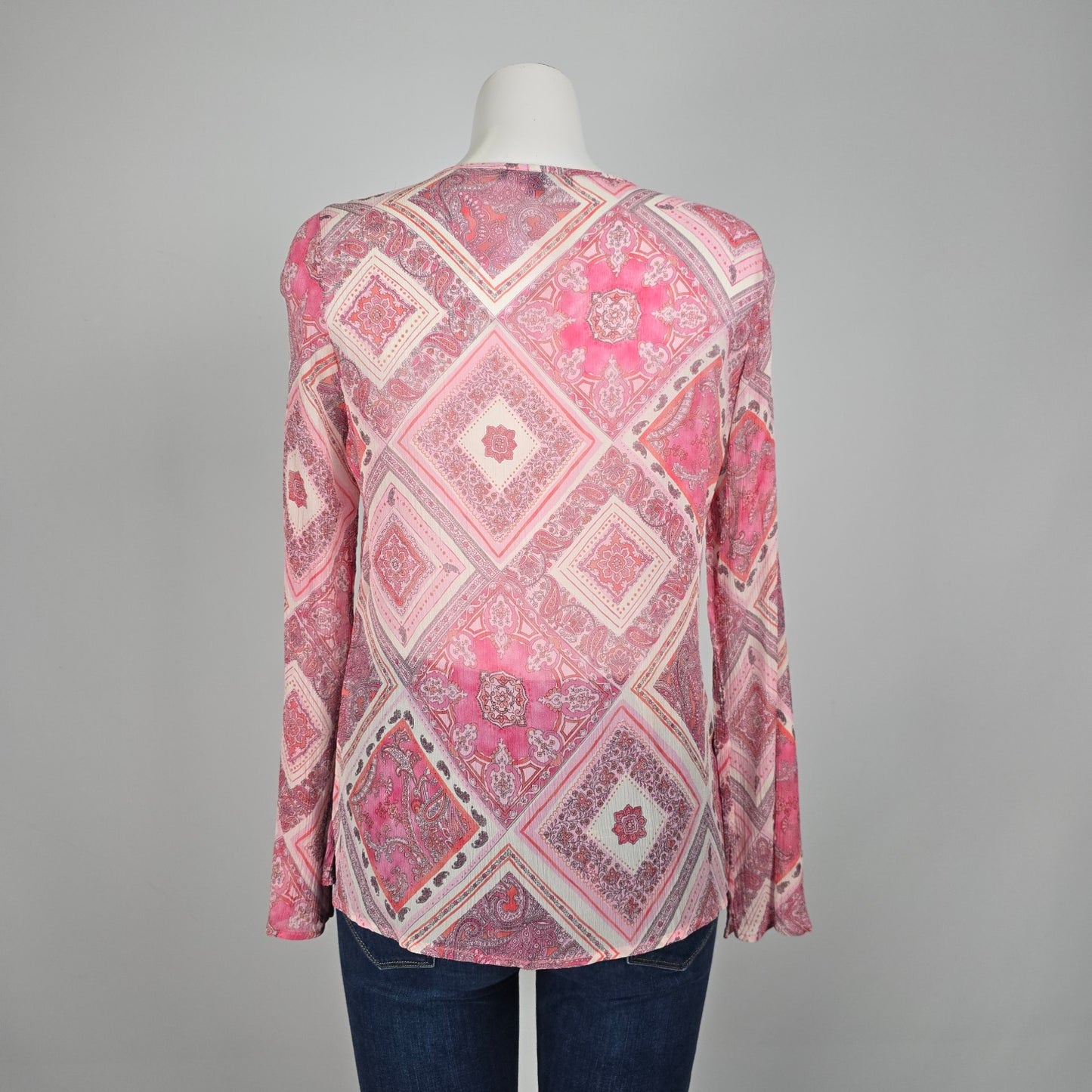 Karen Kane Pink Paisley Belle Sleeve Sheer Blouse Size M