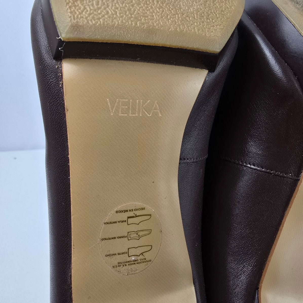 Velika Brown Leather Peep Toe Heeled Shoes Size 7