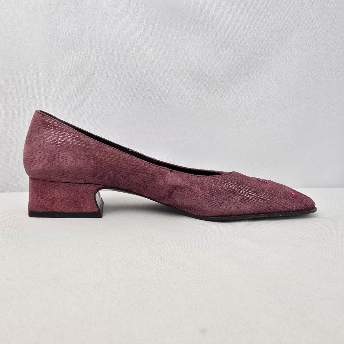 Vintage Arnold Churgin Pink Feather Square Toe Low Heel Shoes Size 7